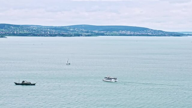 Aerial view on the boats and the Balaton Lake from Tihany, Hungary.