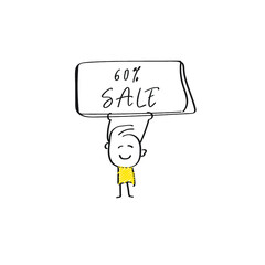 vector of man holding placard of 60% SALE