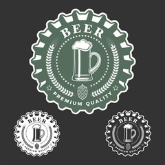 Beer emblem monochrome vector illustration.