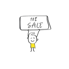 vector of man holding placard of 10% SALE