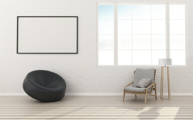 Empty room in house.White room with sofa see landscape . modern interior design. -3d rendering