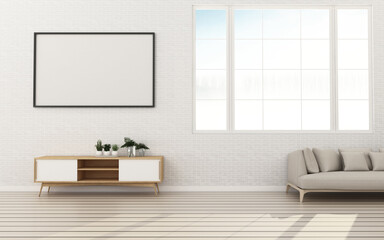White wall and wood floor in living room.Comfort space with background. -3d rendering