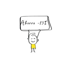 vector of man holding placard of Ahorre -25%