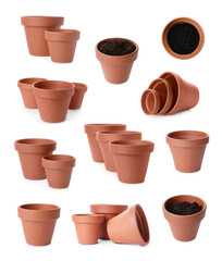 Set of flower pots on white background