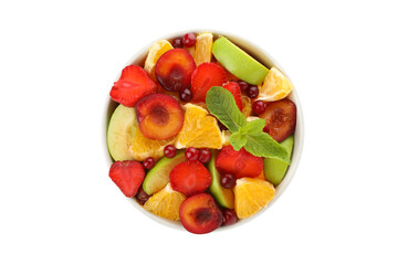 Bowl of fresh fruit salad isolated on white background