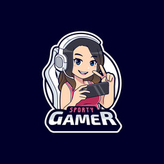 Sporty mobile gamer streamer girl logo mascot