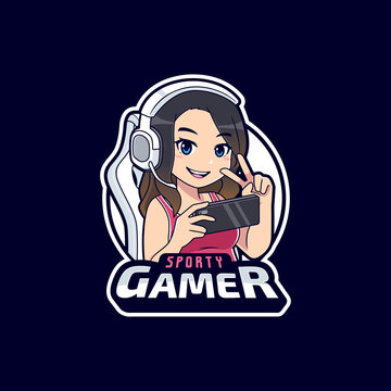 Sporty Mobile Gamer Streamer Girl Logo Mascot