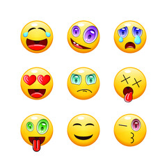 Set Abstract Collection Yellow Smiles Emotiocons Vector Design Style Icons Face Expression