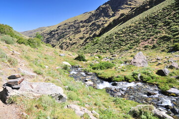 Fototapeta na wymiar Waterfalls on the hike up Sierra Nevada's highest peak, Mulhacén, Andalusia, Sierra Nevada, Granada, Spain