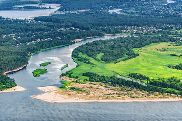 Fototapeta na wymiar aerial view over the river Gauja and river mouth