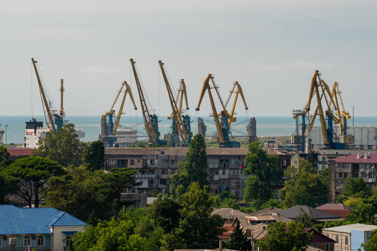 Cranes work in the port of Poti, Georgia
