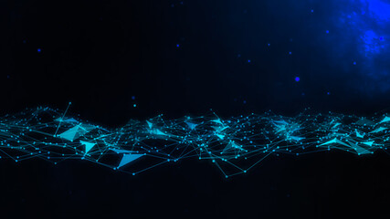 Abstract Digital network,Communication And Technology Network Background With Moving Lines And Dots,Plexus Blue Geometrical,wireless Connection And Wave Concept.3d render - obrazy, fototapety, plakaty