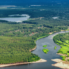 Fototapeta na wymiar aerial view over the river Gauja and river mouth