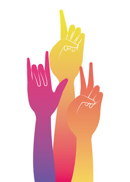 peace love one and rock sign hand design of Hippie art and creative theme Vector illustration