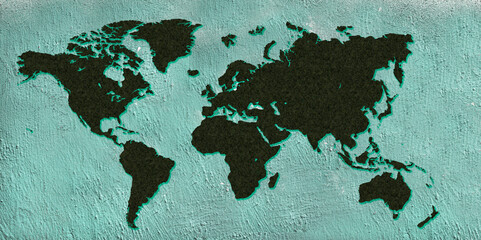 green world map with wall texture background.