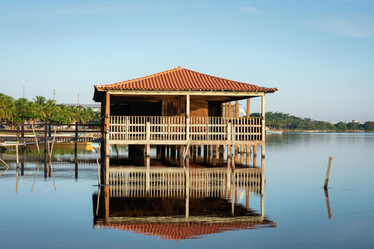 tilt fisherman house over the lake in brazil