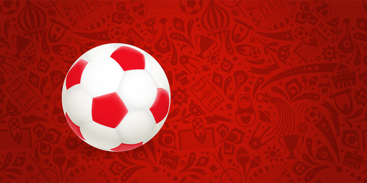 Soccer ball on red abstract background