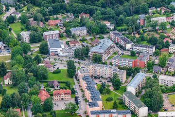 Fototapeta premium aerial view over the Sigulda city and Turaida medieval castle