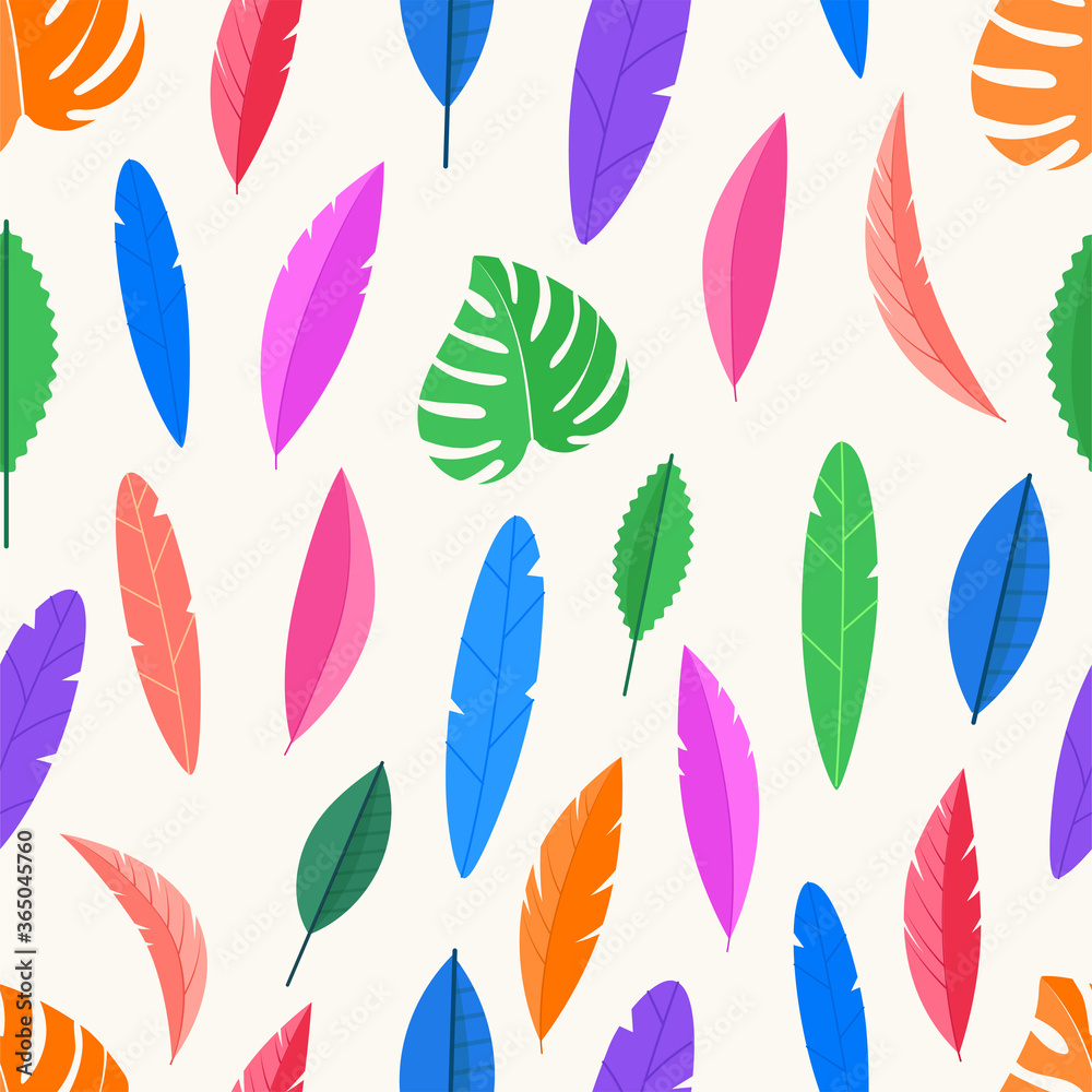 Poster Seamless pattern of color leaves. Vector background