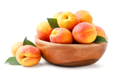 Fototapeta na wymiar Ripe apricots in a plate on a white background. Isolated