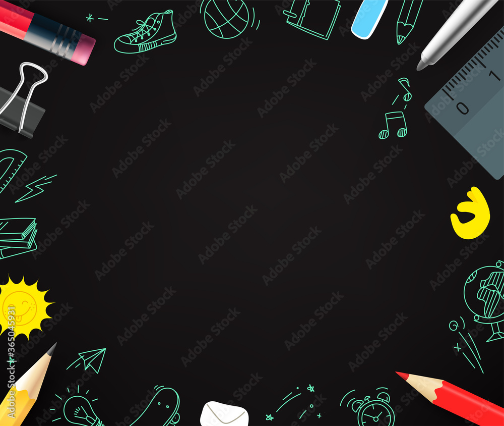 Poster Pencils and doodling elements. Copy space for a text