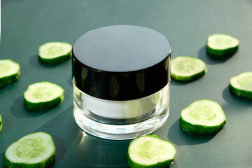 Cucumber cream face, skin and body care hygiene moisture lotion wellness therapy mask in glass jar