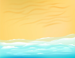 Obraz premium Background with beautiful blue waves and bright sand. Top view vector illustrztion