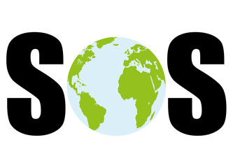 Cartel de señal de SOS con el planeta tierra. © Gabrieuskal