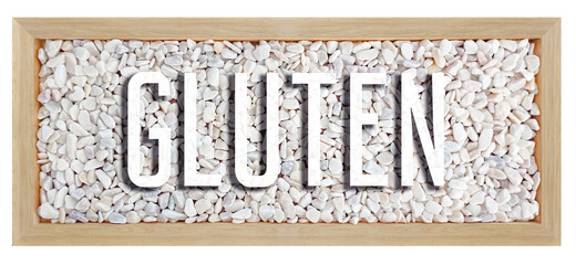 gluten word on frame with white stone