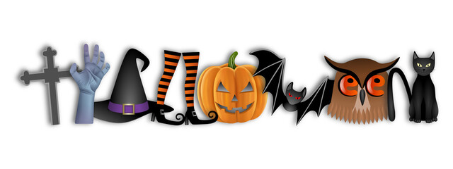 Halloween word with halloween elements
