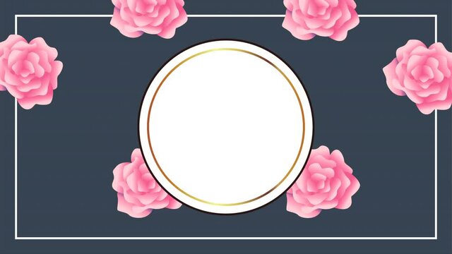 beautiful floral decoration in circular frame with pink roses