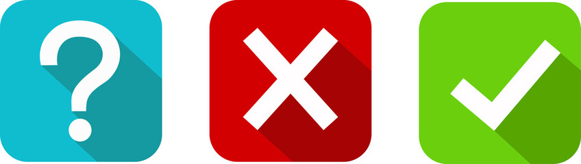 Obraz premium Set of round marks, cross, question mark, checkmark icons, buttons on white background. 