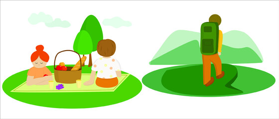 Set of vector outdoor illustration, sport, traveling