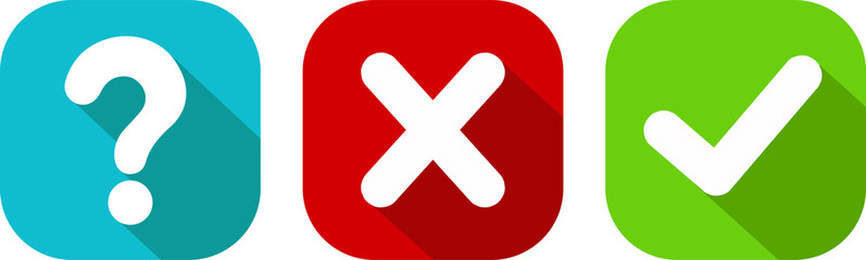 Obraz premium Set of round marks, cross, question mark, checkmark icons, buttons on white background. 