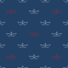 Paper boat vector set isolated on blue background. Seamless pattern illustration