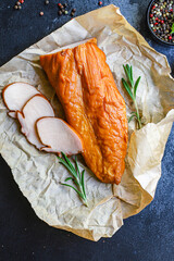 smoked meat chicken breast or turkey food background top view copy space for text organic eating healthy raw