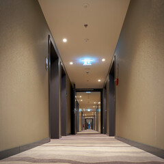 empty corridor with room doors in a hotel
