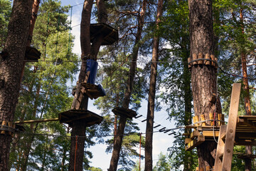Part of an obstacle course in the forest. Extreme sport.