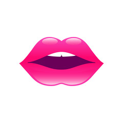 Red lips. Sexy red lips. Female lips with lipstick. Open mouth. Vector illustration. Transparent background. 