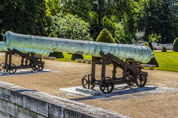 Historic Napoleonic artillery gun near Les Invalides in Paris. Les Invalides (National Residence of...
