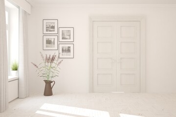 White empty room. Scandinavian interior design. 3D illustration