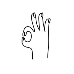 OK gesture doodle icon, vector line illustration