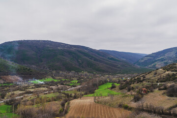 Fototapeta na wymiar Mountain landscape, fields in the valley