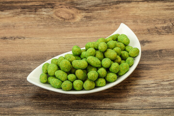 Spicy wasabi peanuts in the bowl