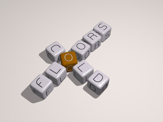 Winter: COLD FLOORS combined by dice letters and color crossing for the related meanings of the concept. background and illustration