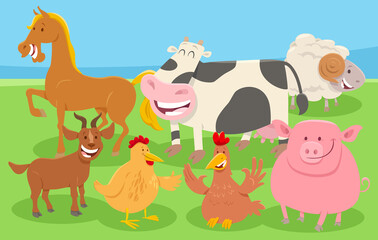 cartoon farm animals in the countryside