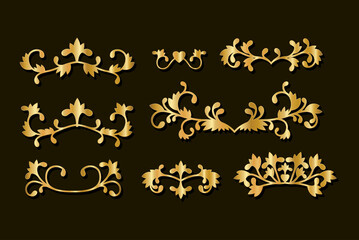 Gold decorative leaves elements set design of Ornament and best quality product theme Vector illustration