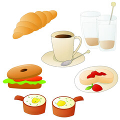 Set of vector illuctrations, french food breakfast