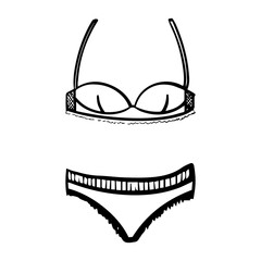 Set of vector underclothes. Black and white illustration of underwear. Hand drawn lingerie in inky style. Black and white illustration.