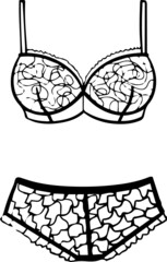 Set of vector underclothes. Black and white illustration of underwear. Hand drawn lingerie in inky style. Black and white illustration.